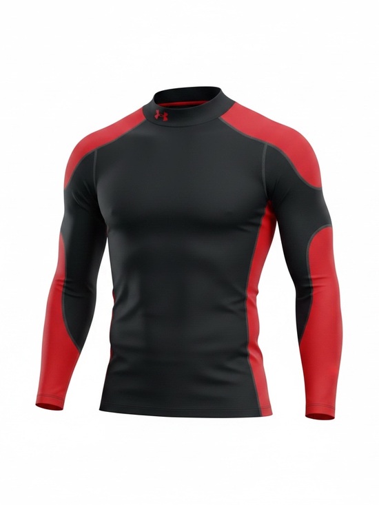 Under Armour Tops - Under Armour Size Large Red/Black Ny/Poly/Elas Fitted Base Layer Mock Neck Top